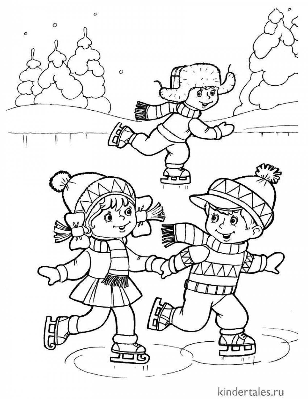 Креативная раскраска зимние забавы для детей 3-4 лет в детском саду
