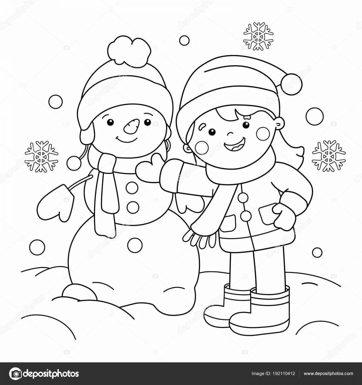 Сказочная раскраска зимние забавы для детей 3-4 лет в детском саду