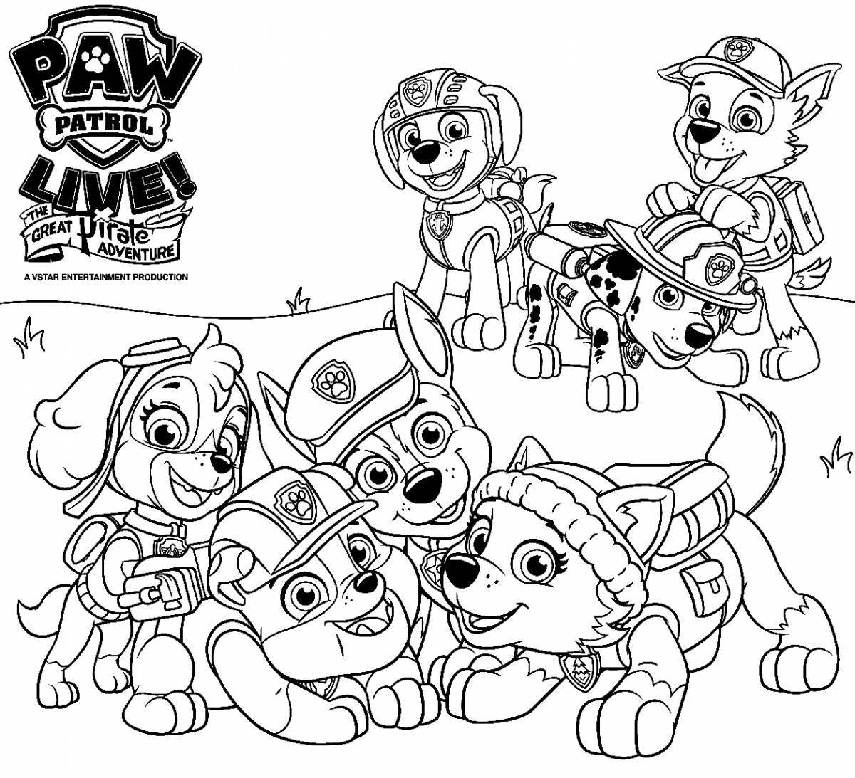Colorful Paw Patrol Coloring Page for 5-6 year olds