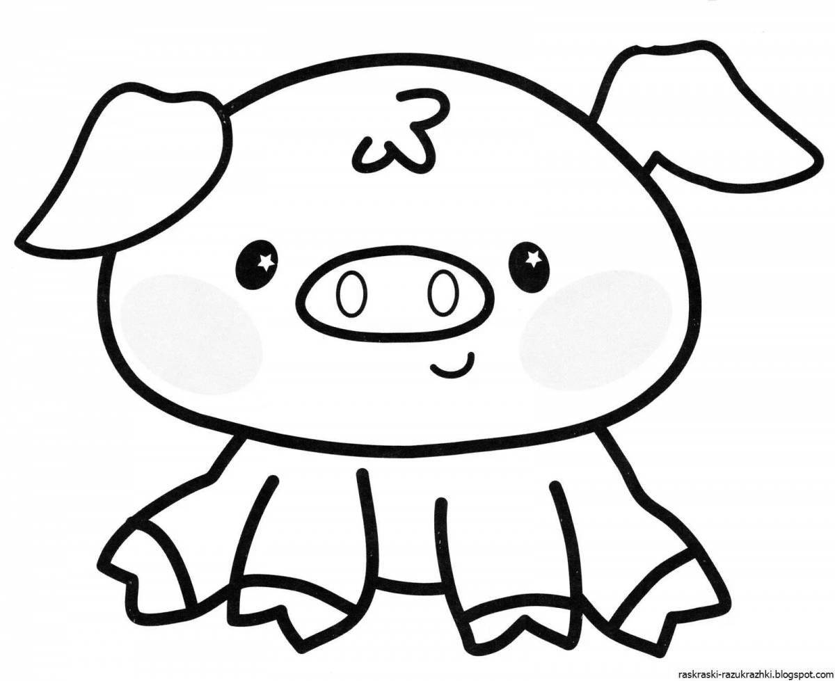 Счастливая раскраска свинья для детей