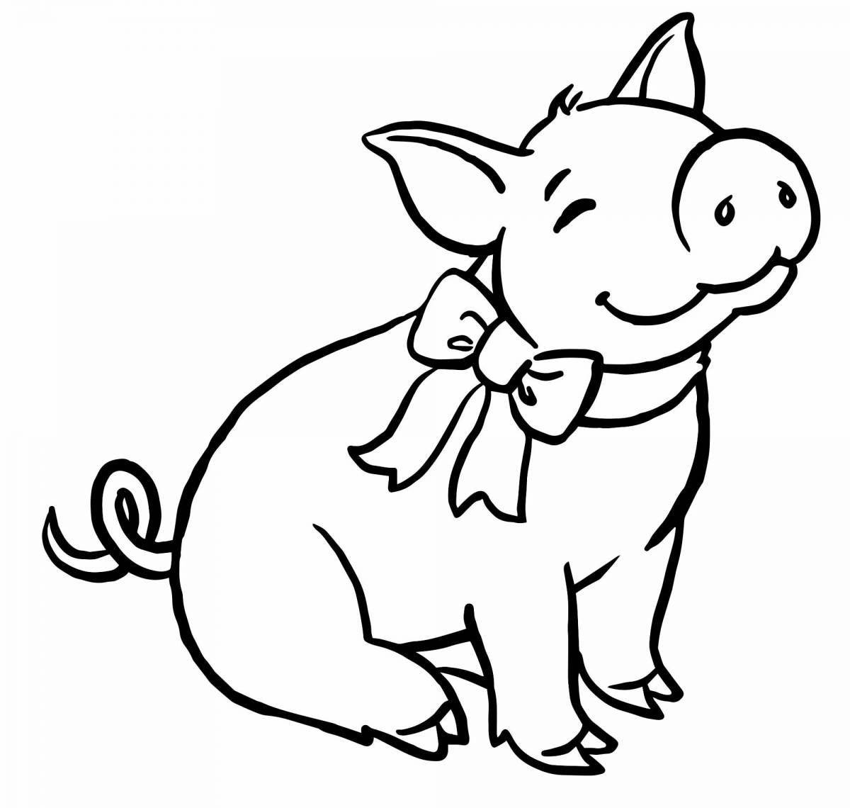 Улыбающаяся раскраска свинья для детей