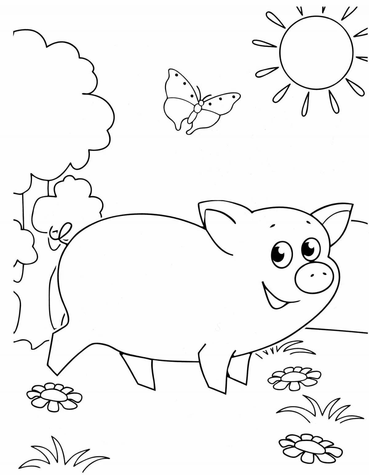 Яркая раскраска свинья для детей