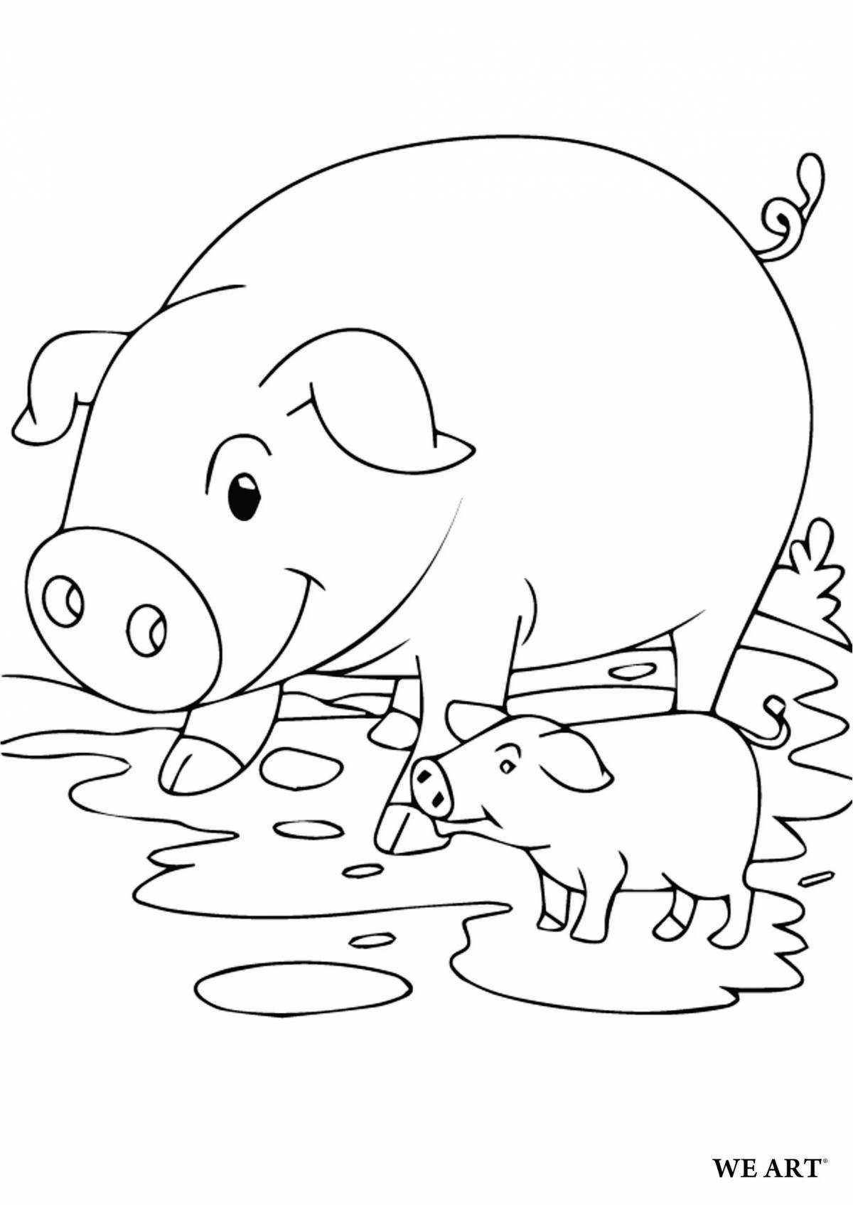Живая раскраска свинья для детей