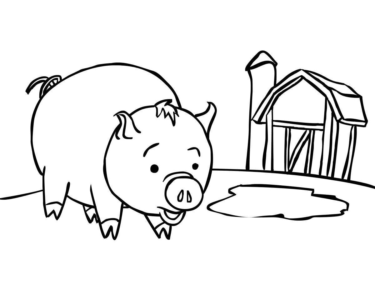 Развлекательная раскраска свинья для детей
