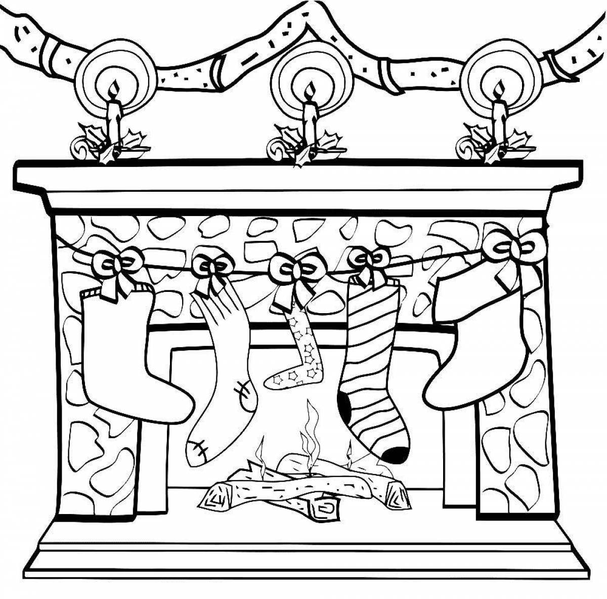 Colorful fireplace coloring page for kids
