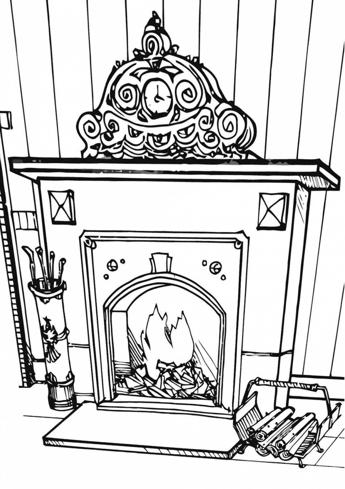 Cheerful fireplace coloring for children