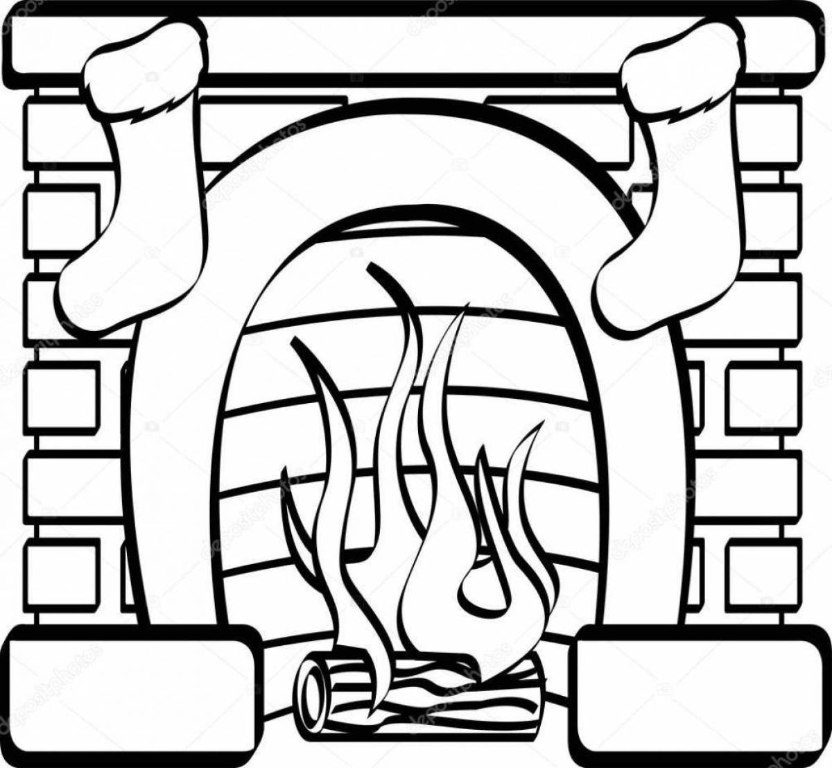 Playful fireplace coloring page for kids