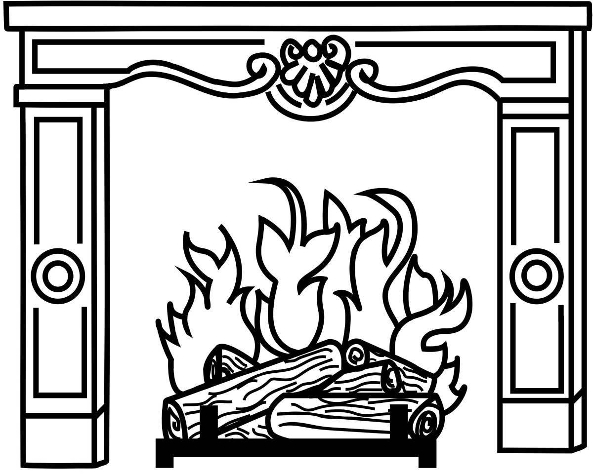 Coloring book festive fireplace for children