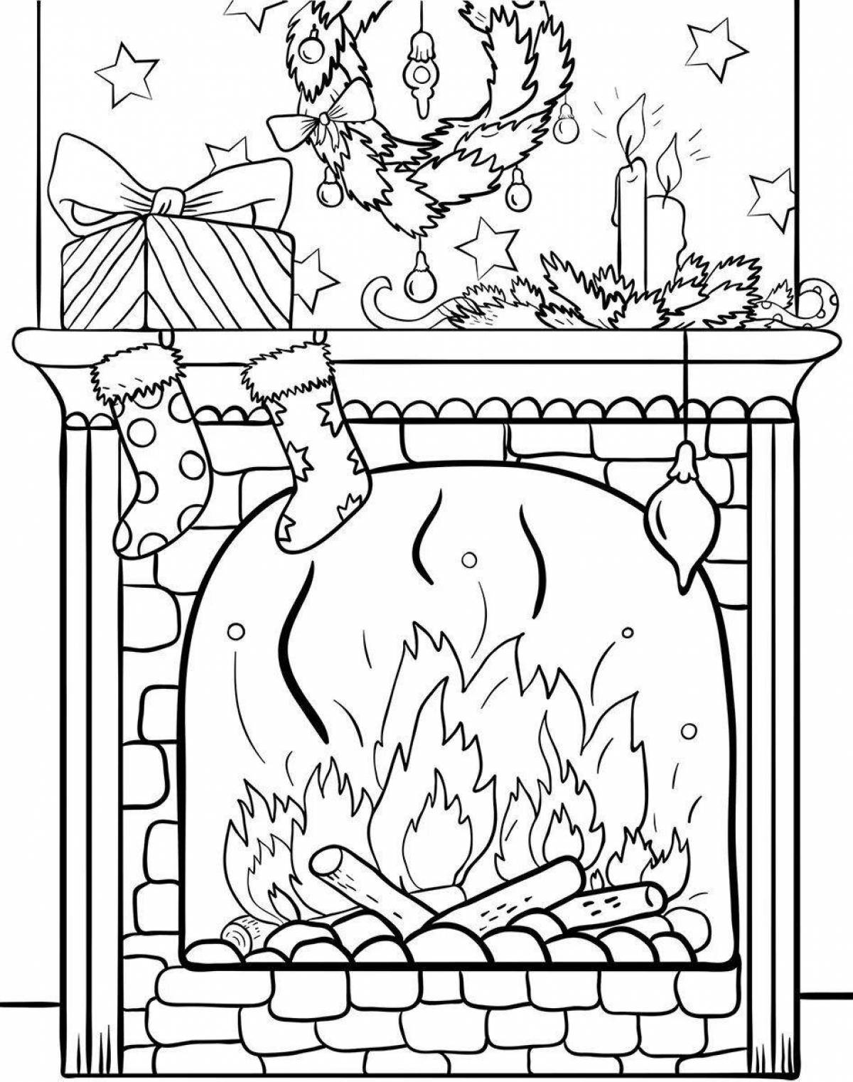 Sparkling fireplace coloring book for kids