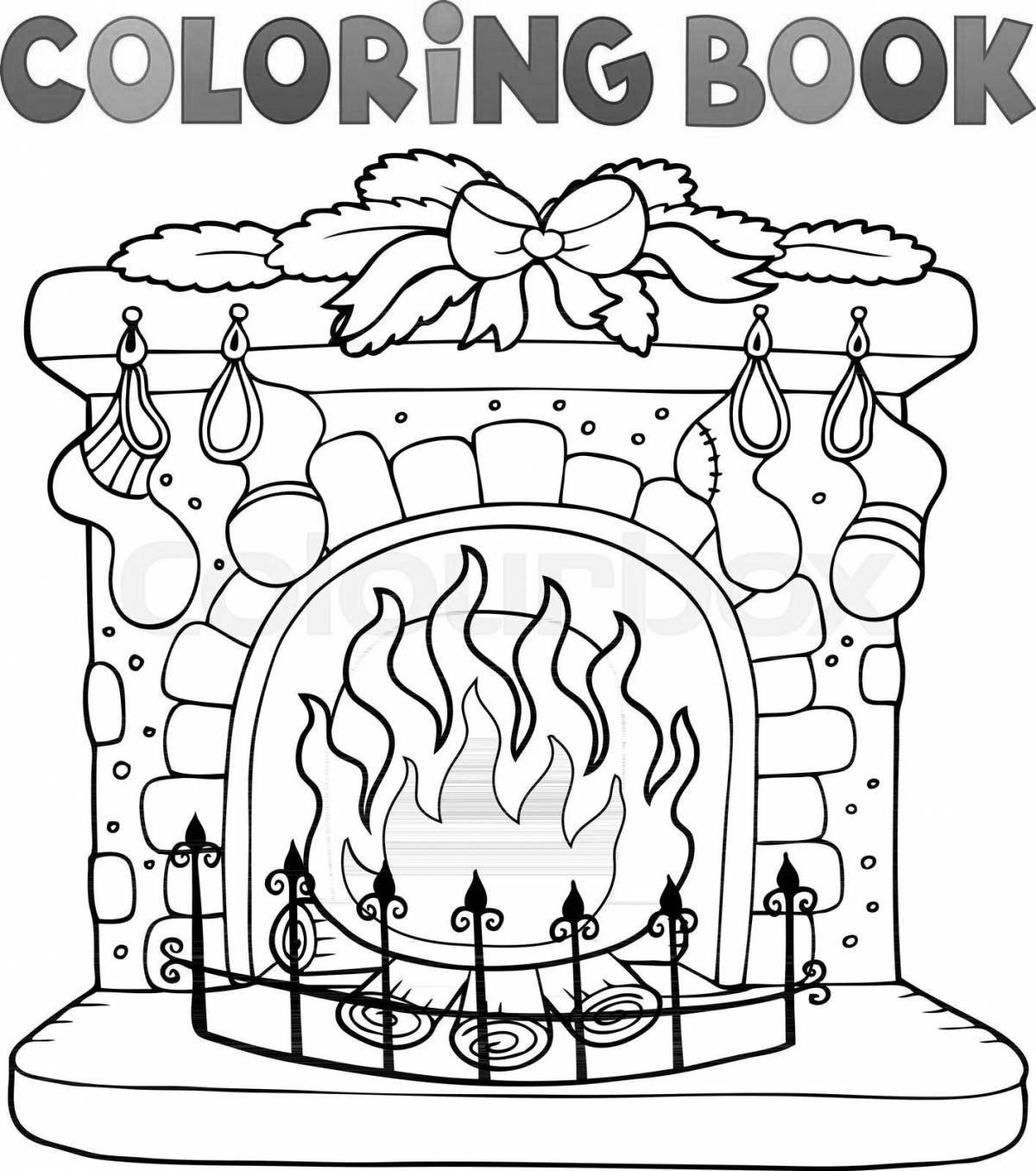 Joyful fireplace coloring book for kids