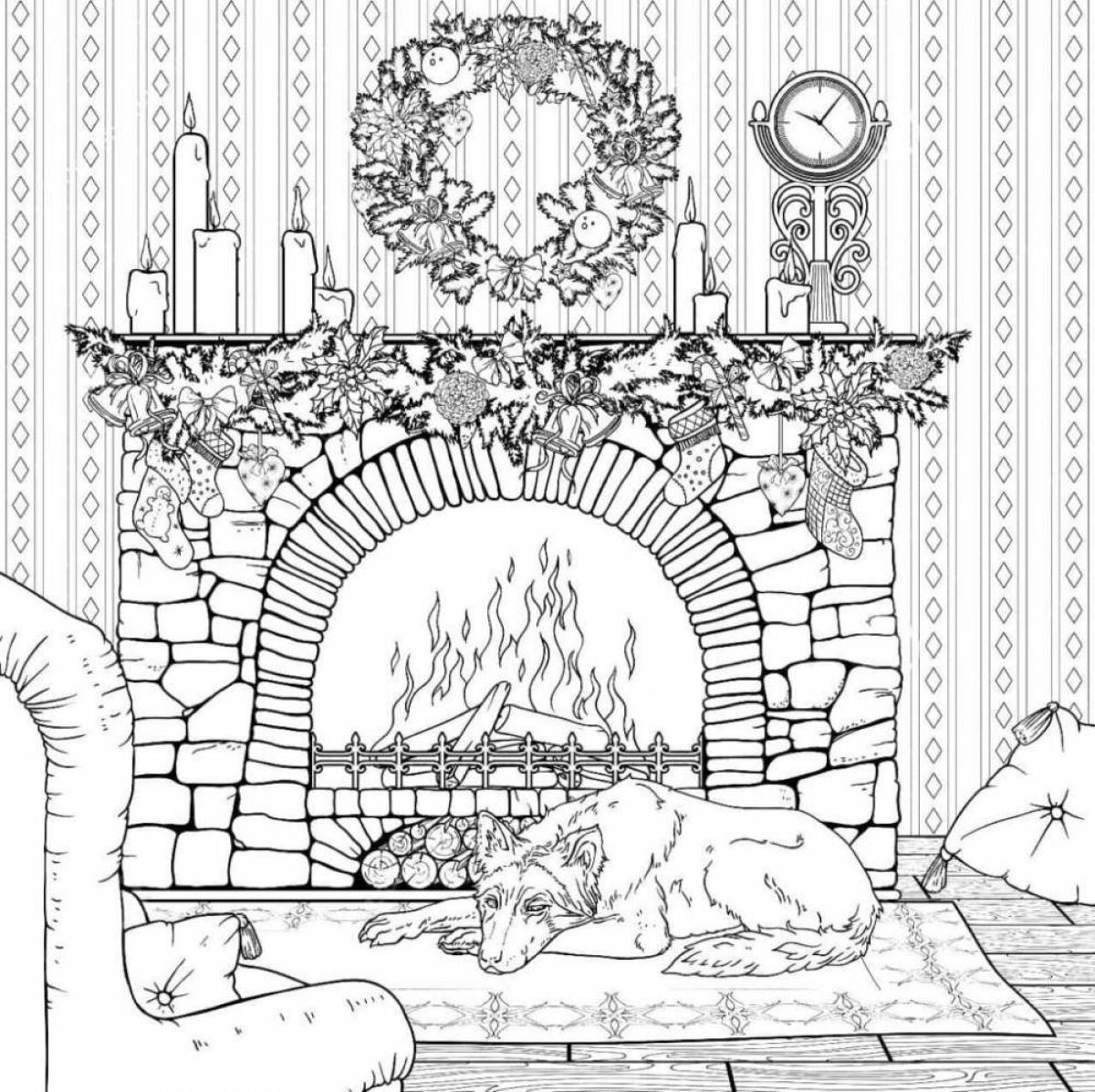 Glorious fireplace coloring pages for kids
