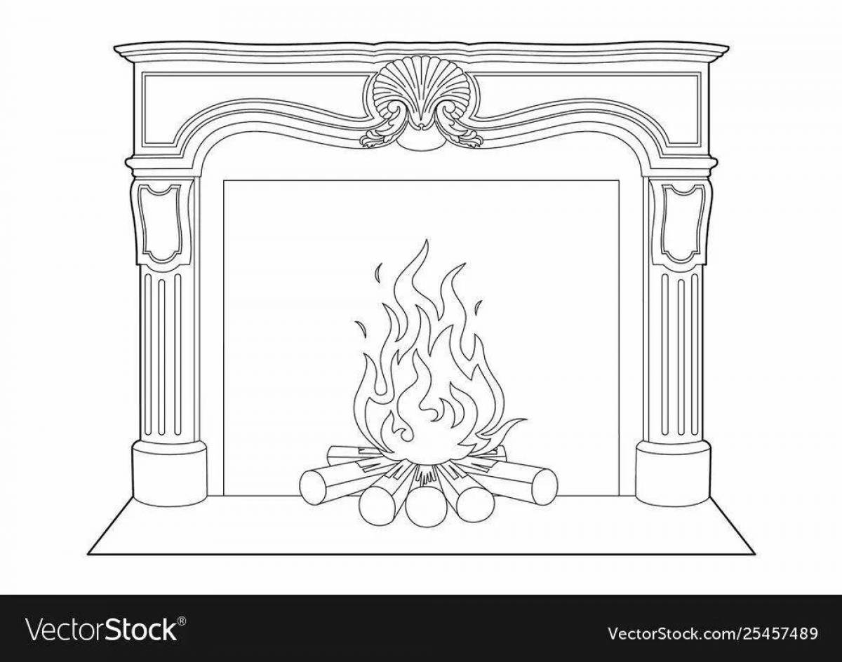 Exquisite fireplace coloring book for kids