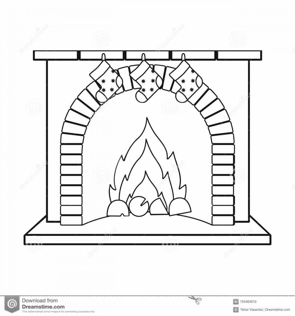 Coloring book beautiful fireplace for children