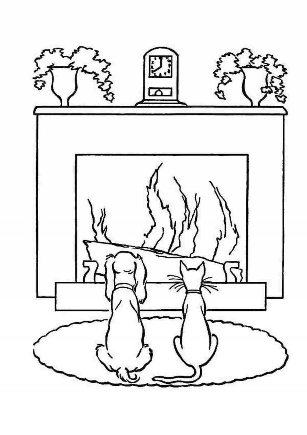 Sweet fireplace coloring book for kids