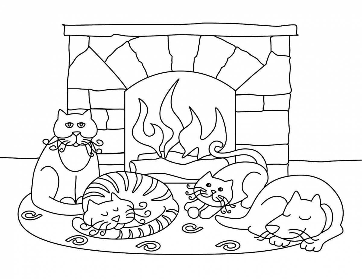 Whimsical fireplace coloring book for kids