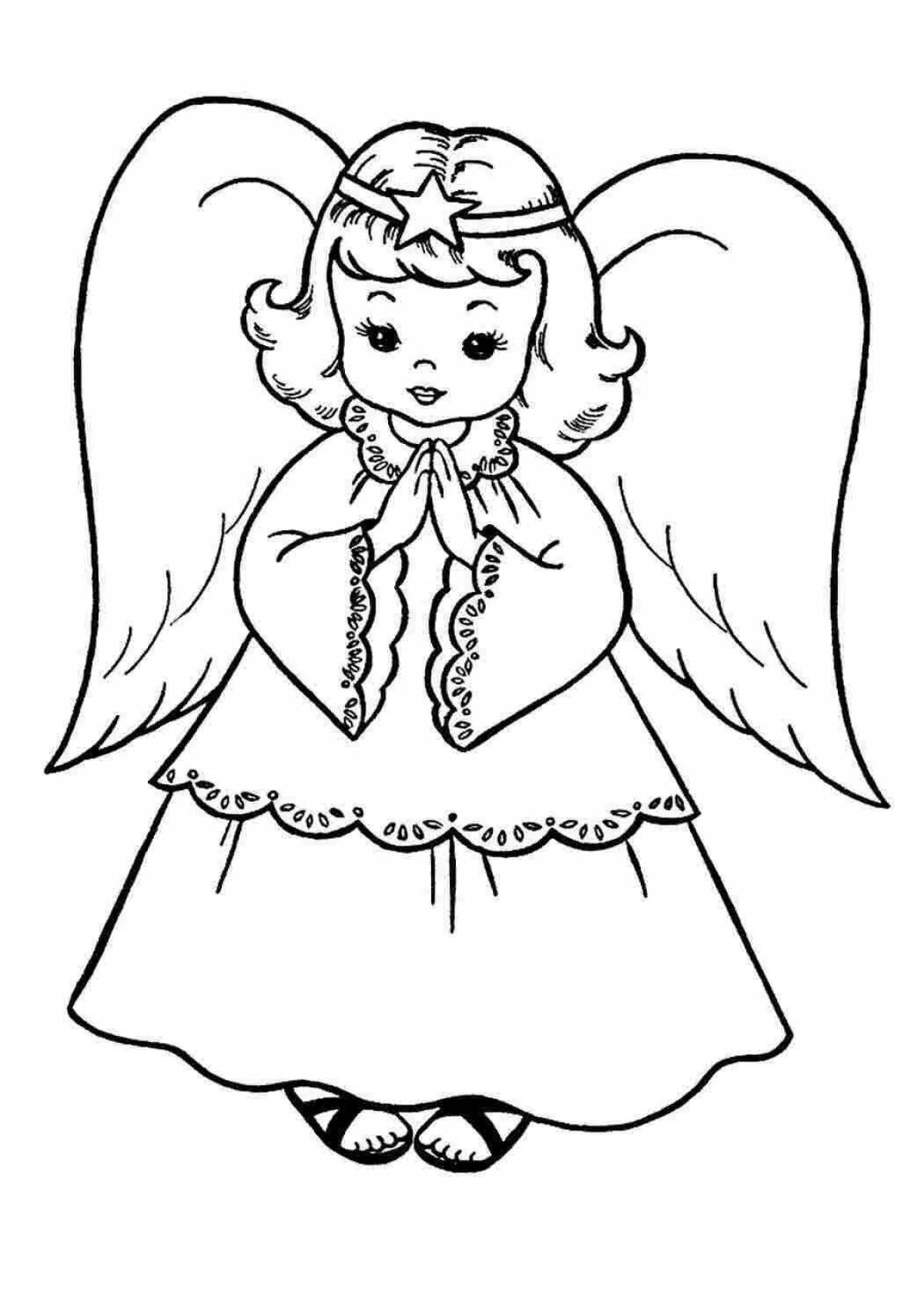 Coloring book angel with heavenly illumination for children