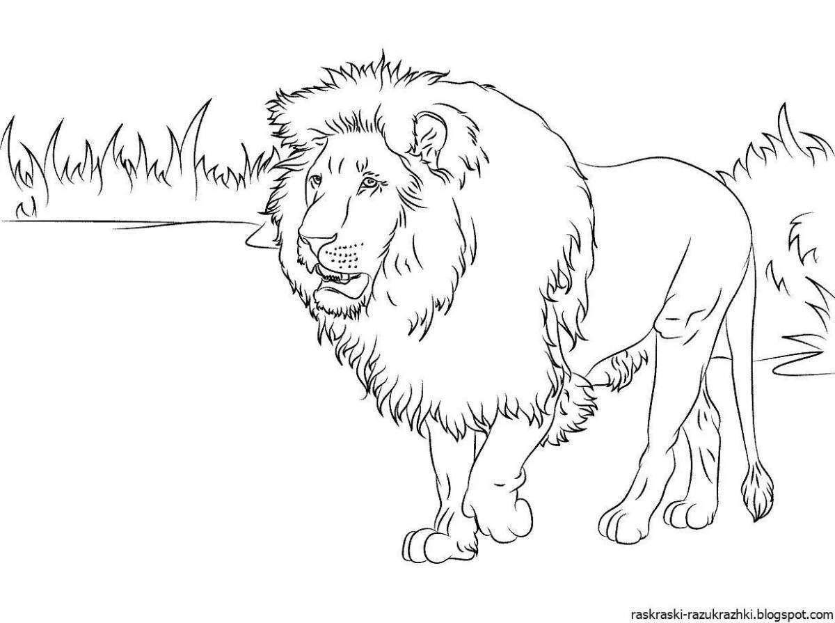 Dynamic lion coloring page for kids