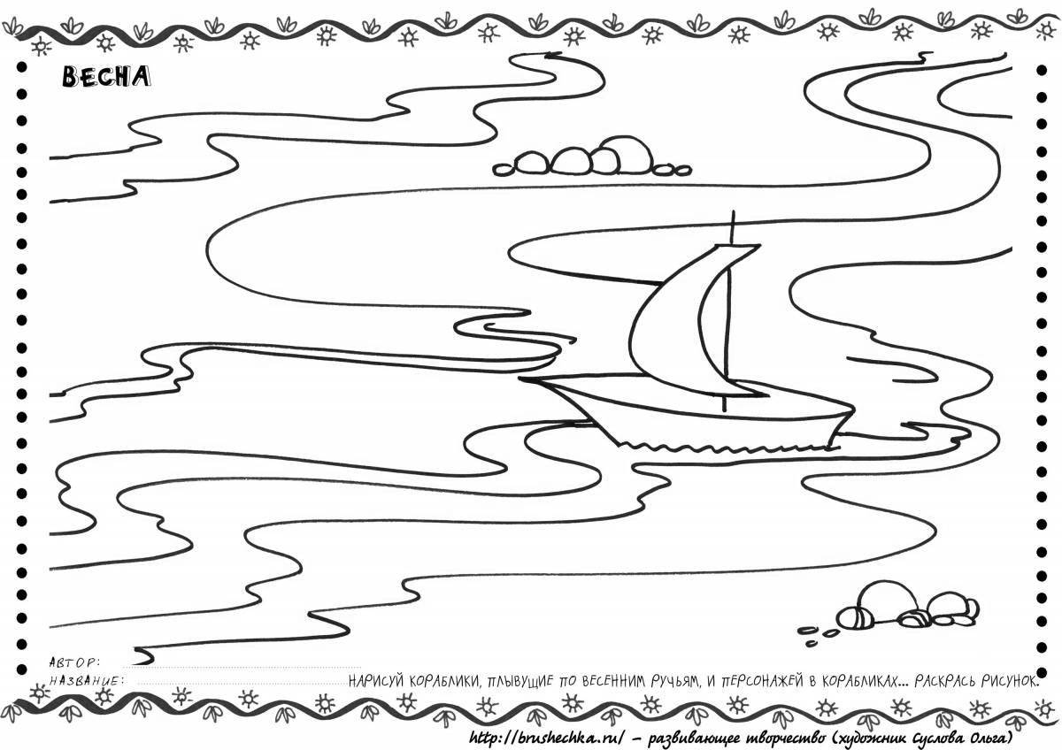 Coloring page happy river for kids
