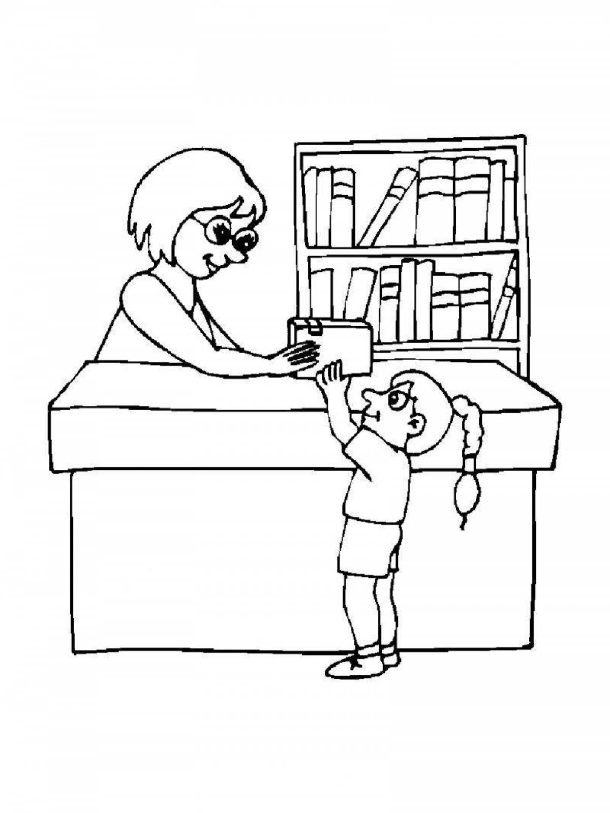 Colorful library coloring page