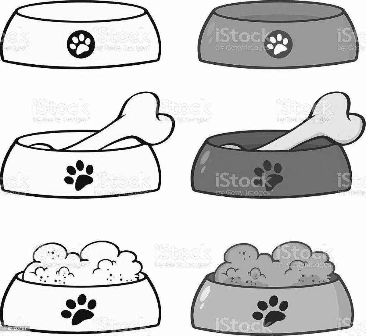Coloring page happy dog ​​bowl
