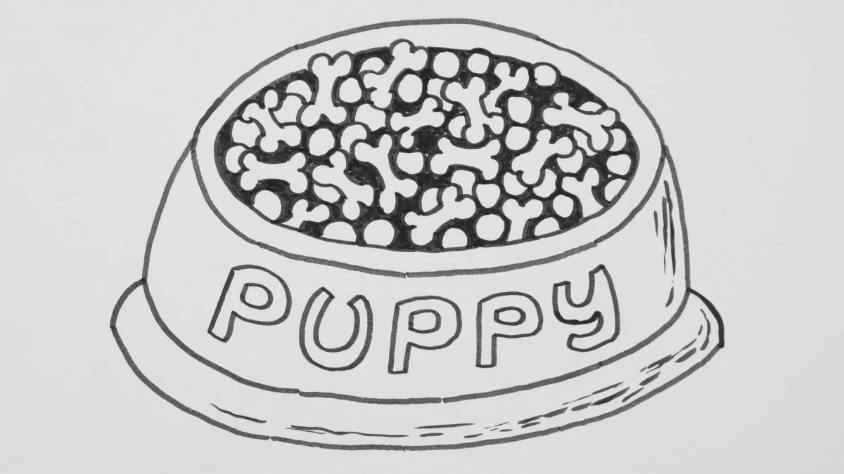 Exciting dog bowl coloring page