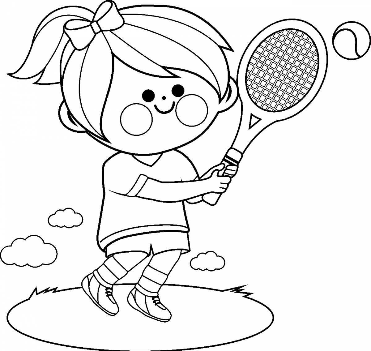 Colorful tennis coloring book for kids