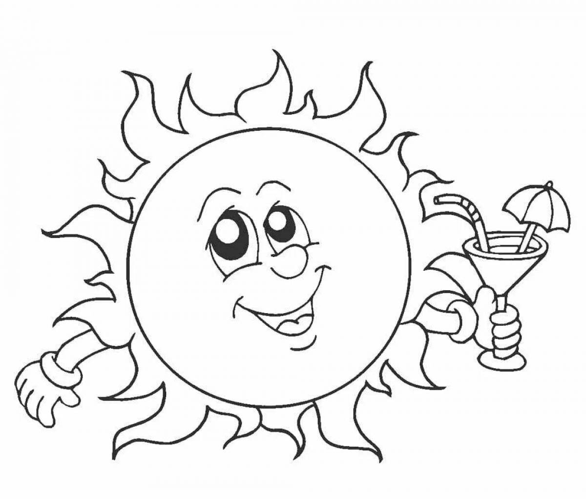 Fun coloring book sun for kids