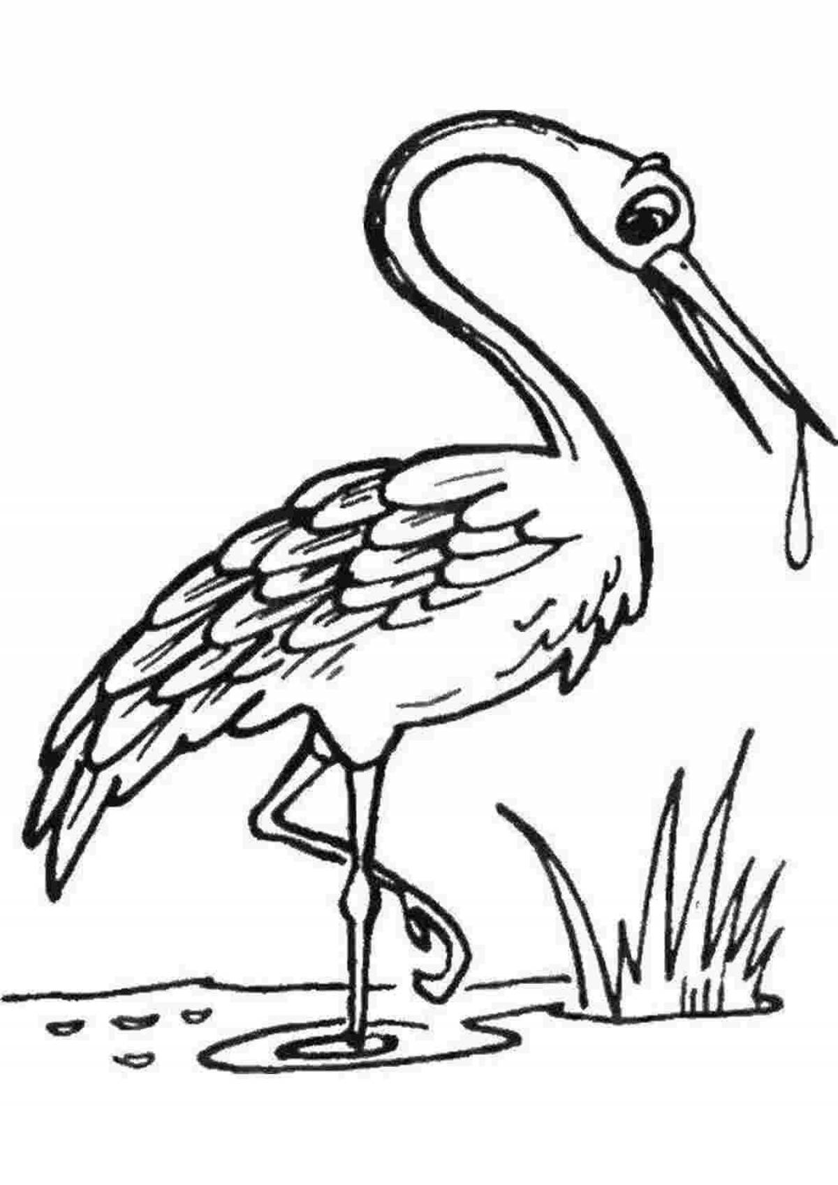 Coloring book cheerful crane for children
