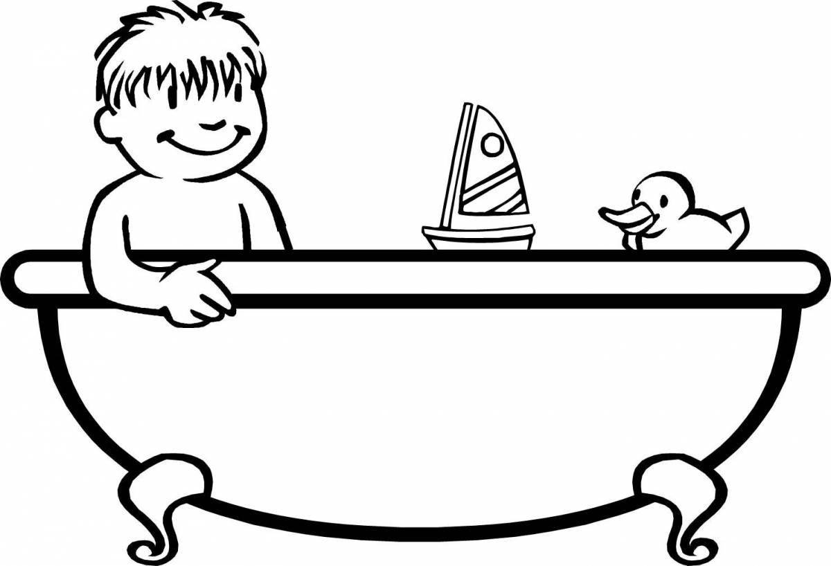 Animated bathtub coloring page for kids