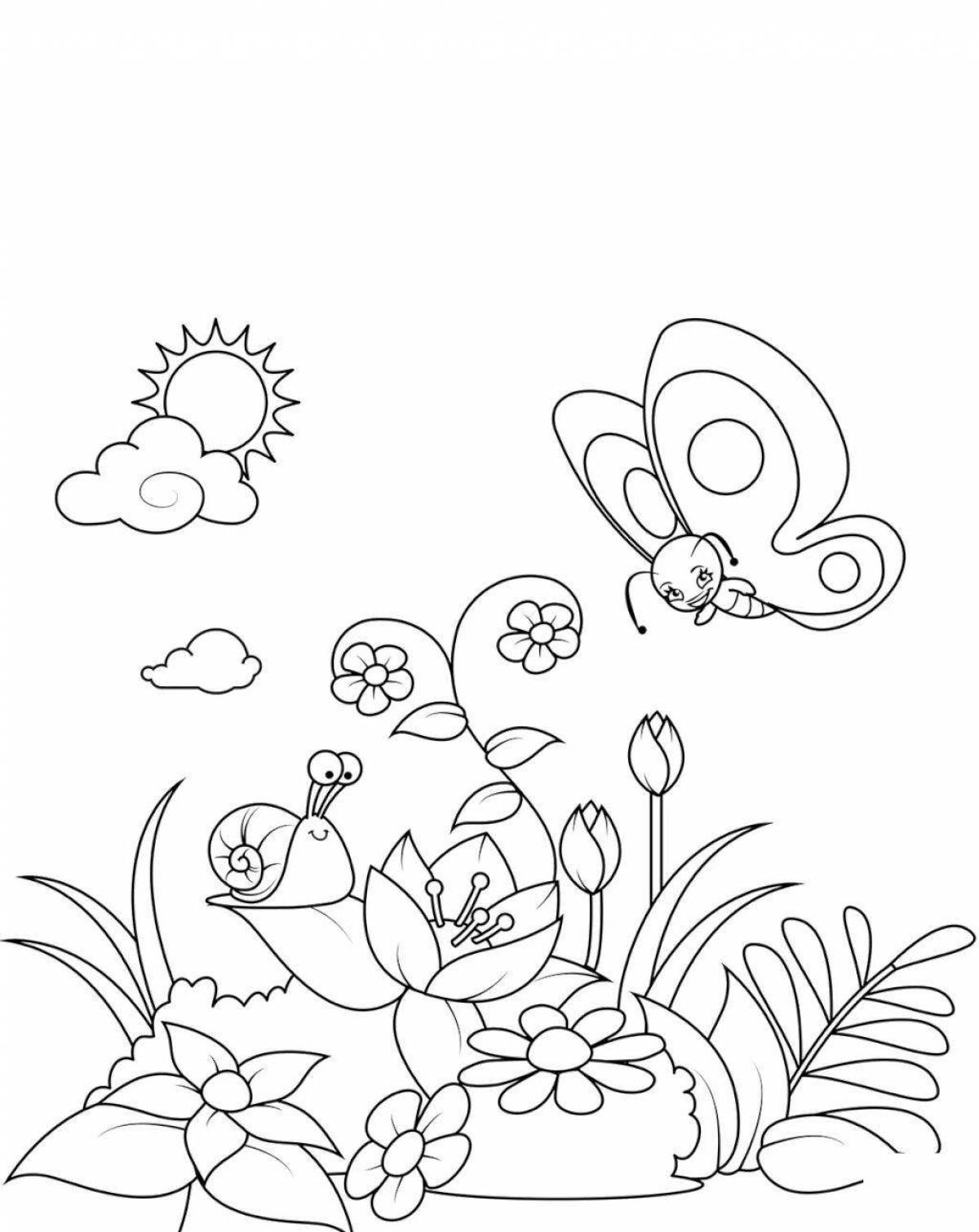 Coloring sunny meadow for children
