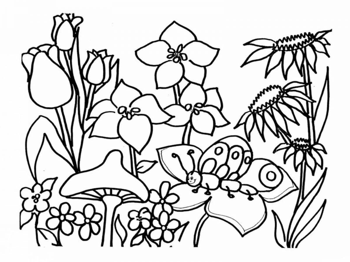 Coloring page lush meadow for children