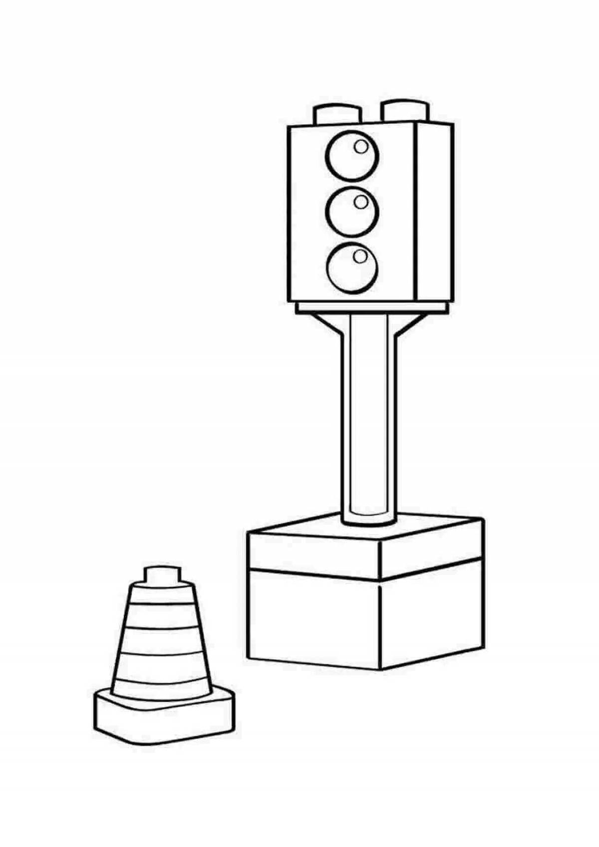 Colorful traffic light coloring page for kids