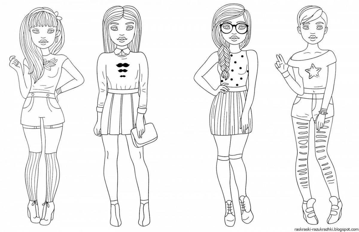 Coloring page charming fashionable girls