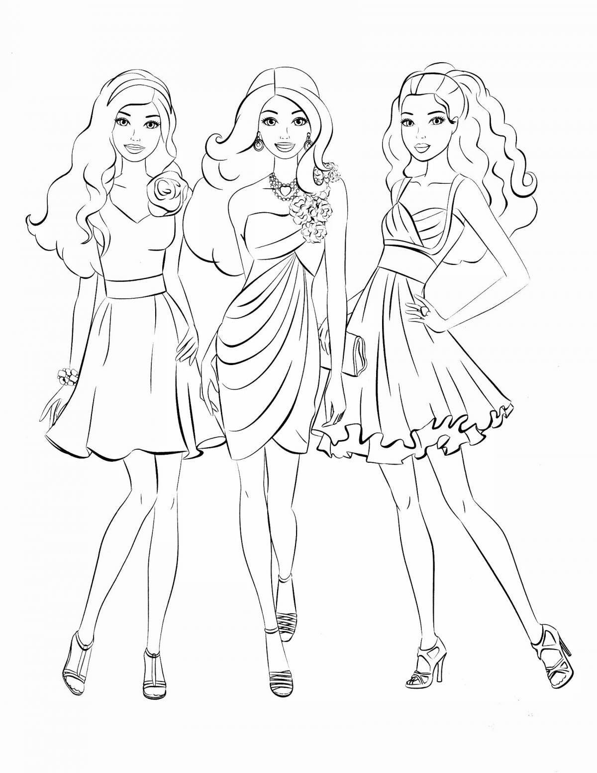 Coloring book shining trendy girls