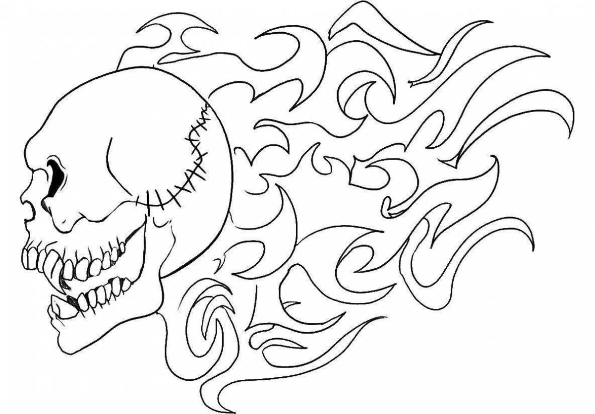 Intricate skull coloring page for kids