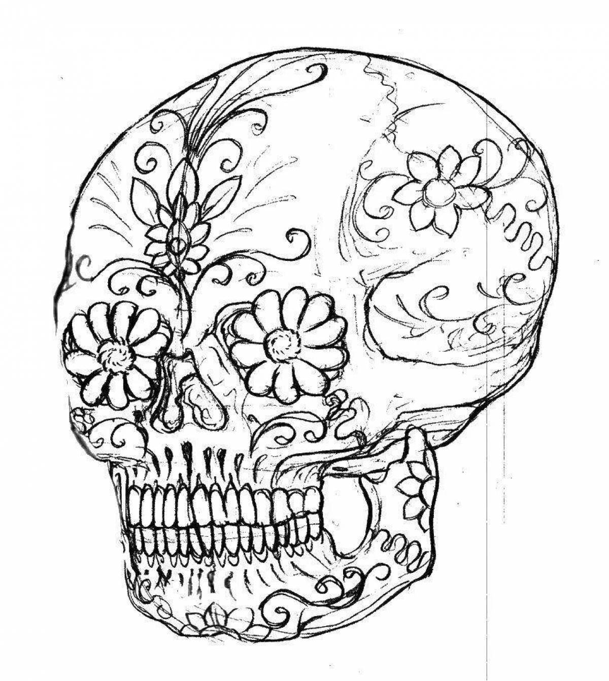 Detailed skull coloring page for kids