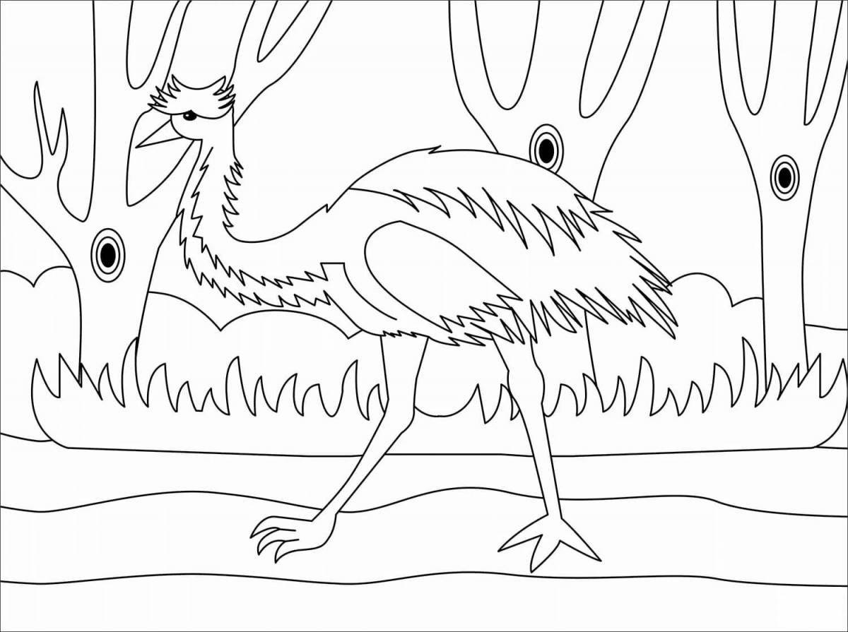 Bright cassowary coloring book for kids