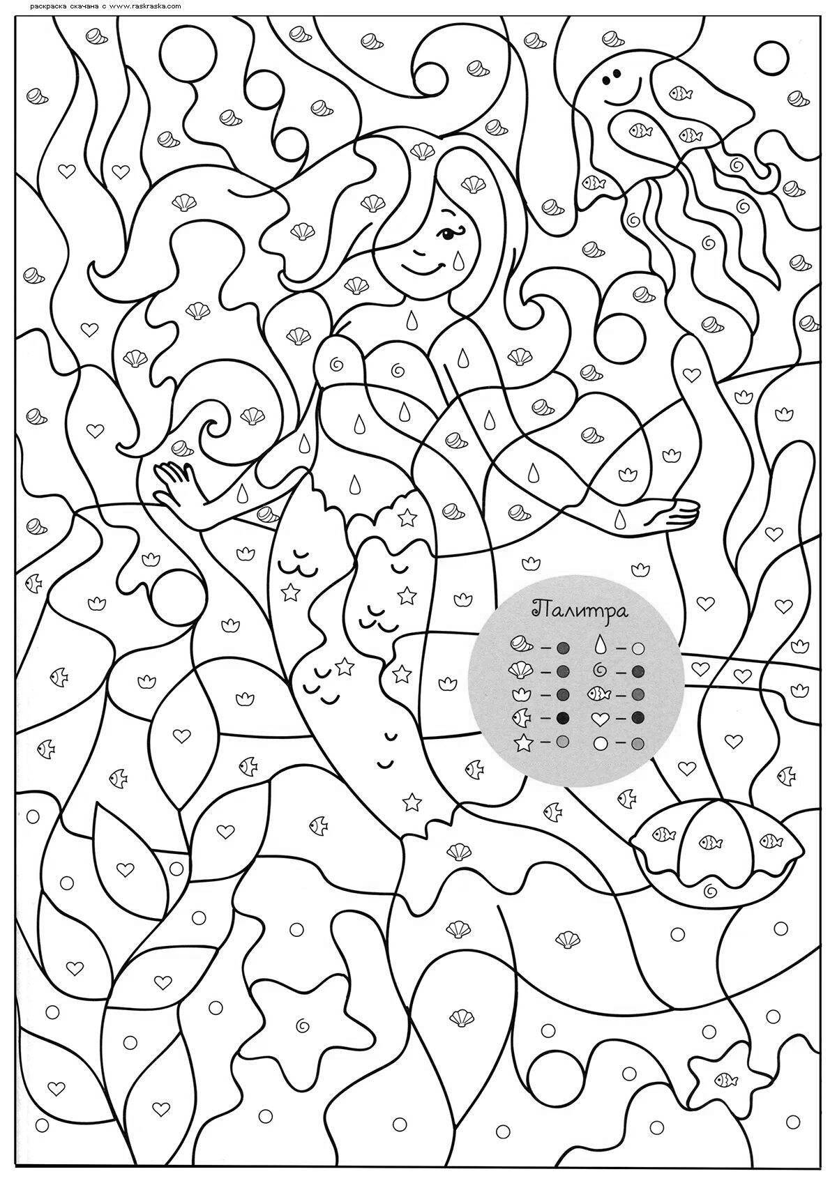 Color-explosive coloring page by symbols for kids