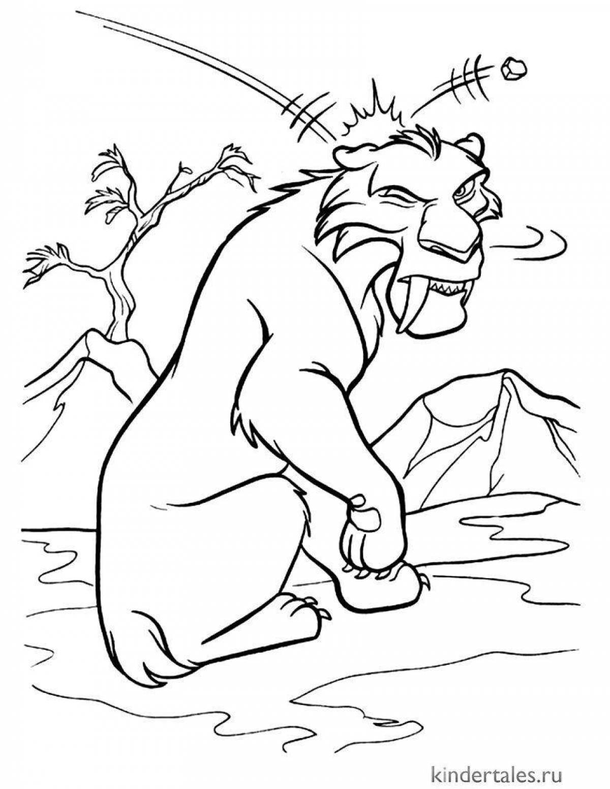 Funny saber-toothed tiger coloring pages for kids