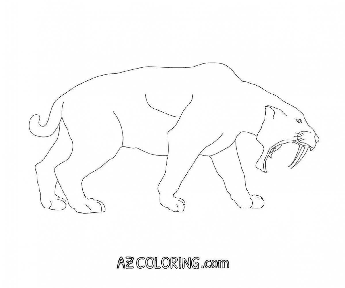 Playful saber tooth tiger coloring page for kids