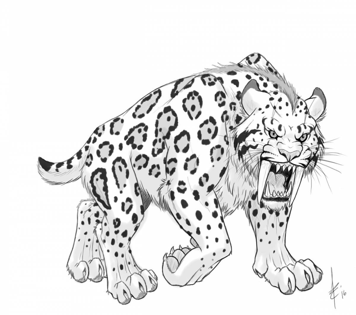 Animated saber tooth tiger coloring page for kids