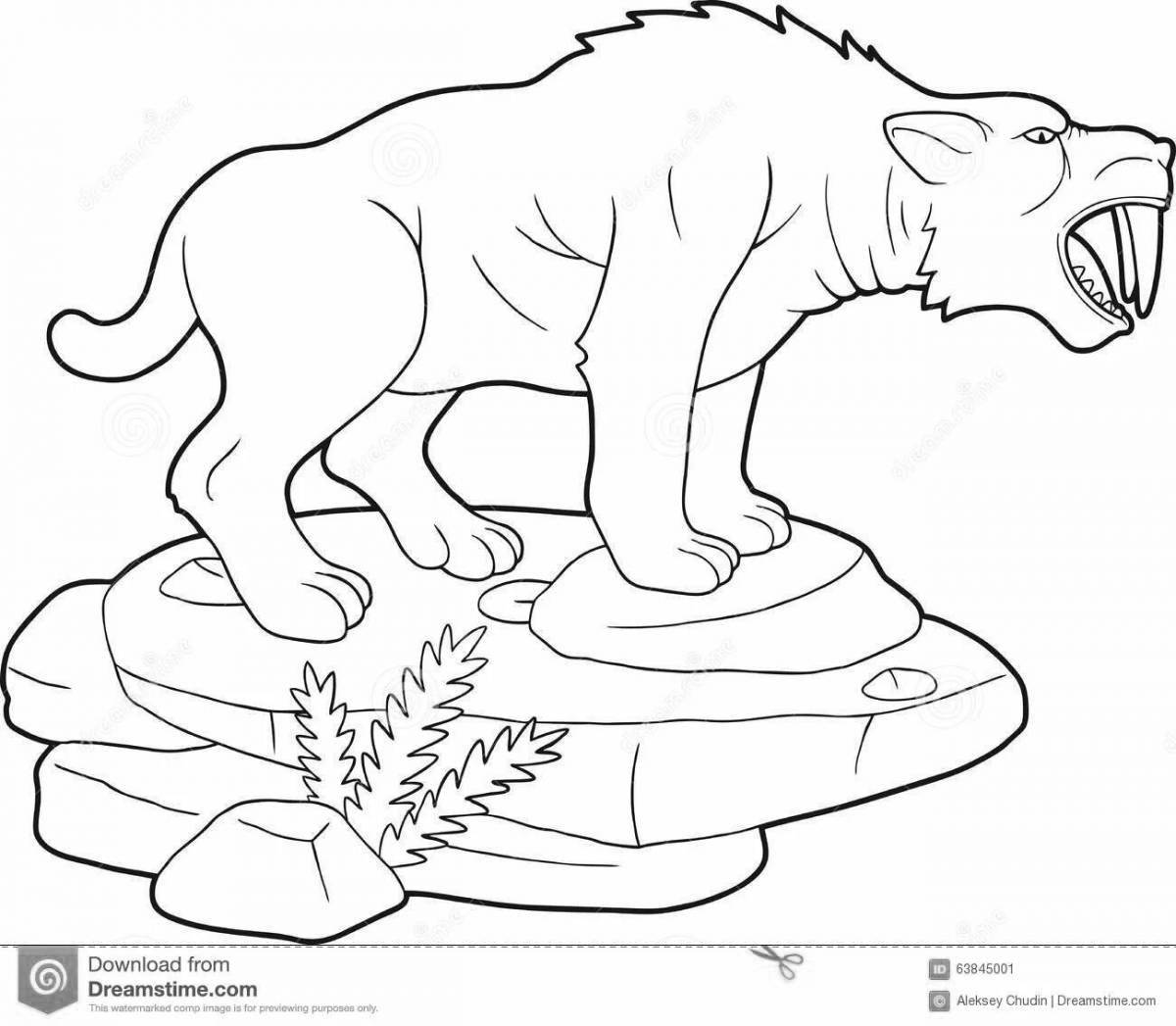 Colorful saber-toothed tiger coloring book for kids