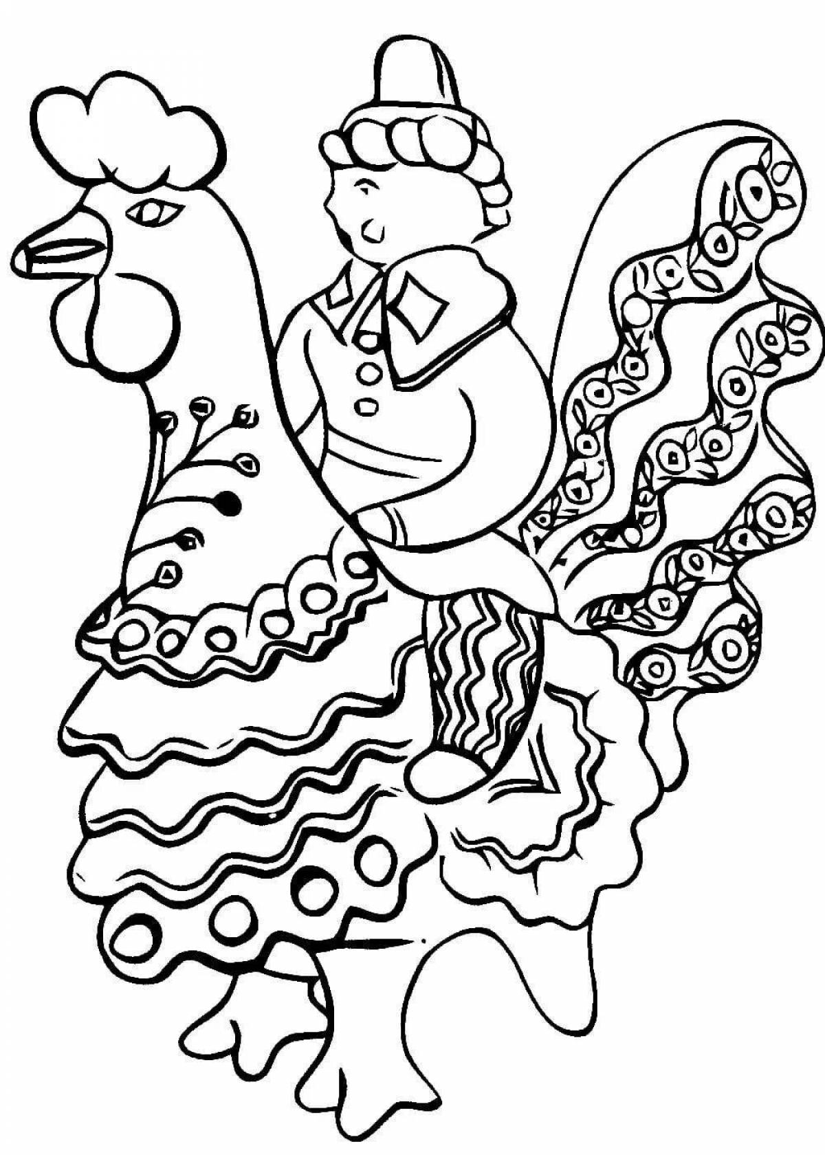 Увлекательная раскраска дымковского петуха для дошкольников