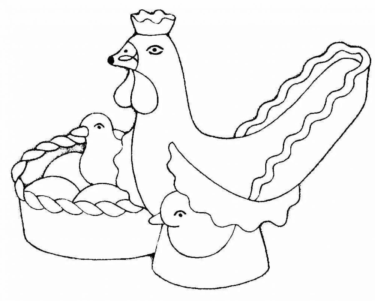 Dymkovo magic rooster coloring page for preschoolers