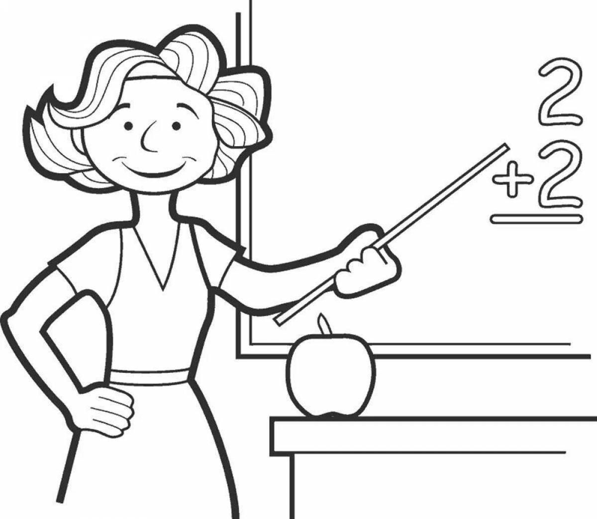 Coloring book cheerful teacher