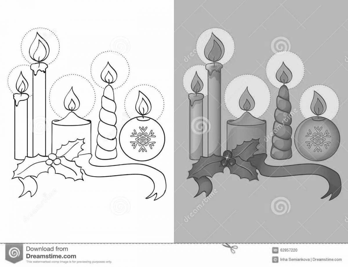 Игривая страница раскраски рождественских свечей для детей