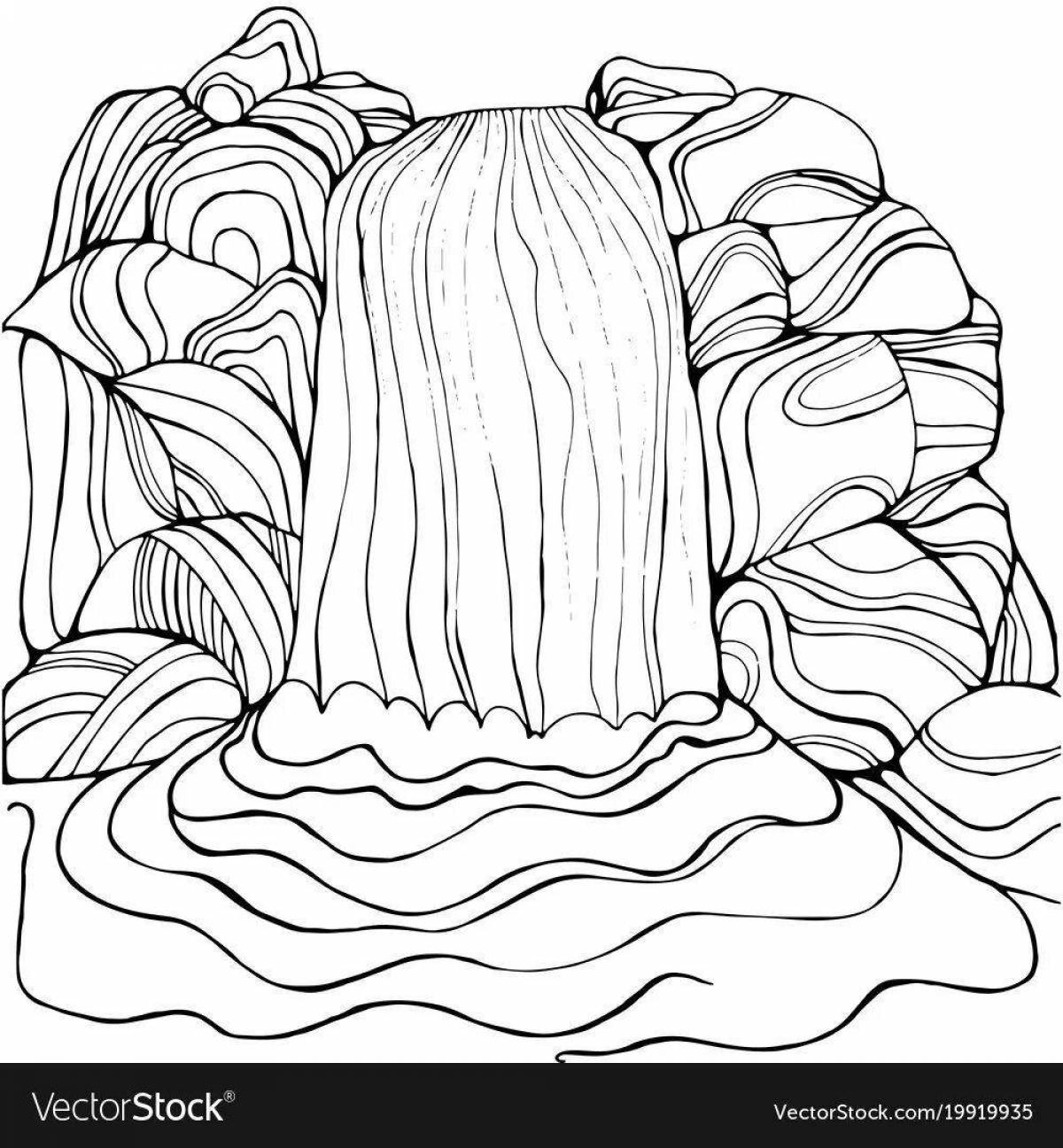 Colourful waterfall coloring book for kids