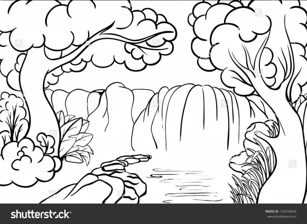 Adorable waterfall coloring page for kids