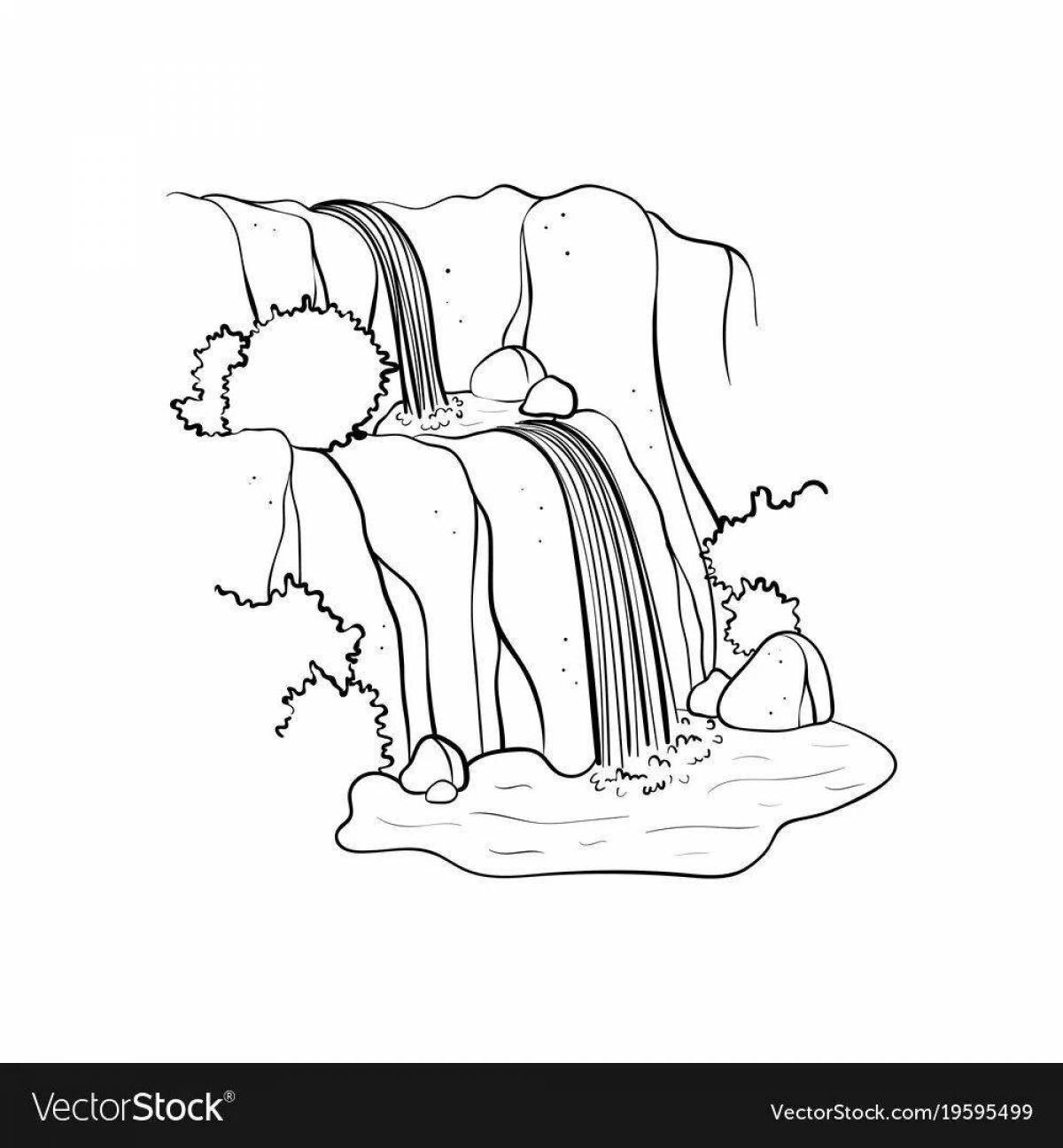 Vibrant waterfall coloring page for kids