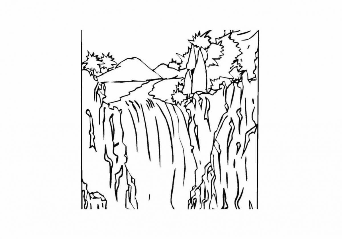 Photo Glorious waterfall coloring book for kids